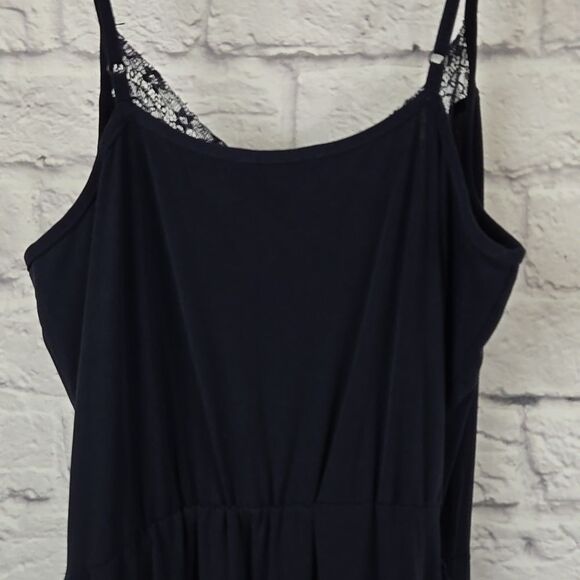 Express Women's Jumpsuit Sleeveless Navy Blue Lace V-Neck Super Soft Jersey Knit - Picture 7 of 11